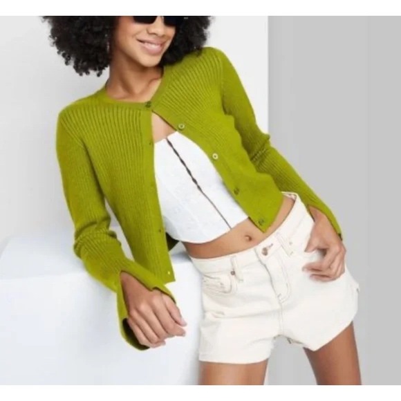 wild fable Sweaters - wild fable Olive Green Ribbed Button-Up Cardigan